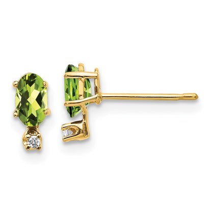 14k Yellow Gold Diamond & Peridot Birthstone Stud Earrings