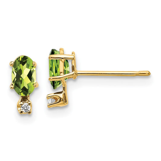 14k Yellow Gold Diamond & Peridot Birthstone Stud Earrings
