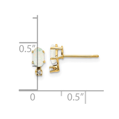 14k Gold Diamond & Opal Birthstone Stud Earrings