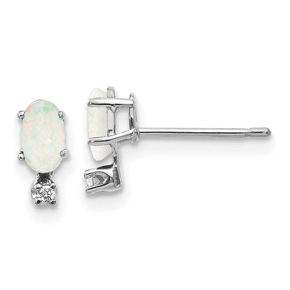 14k Gold Diamond & Opal Birthstone Stud Earrings