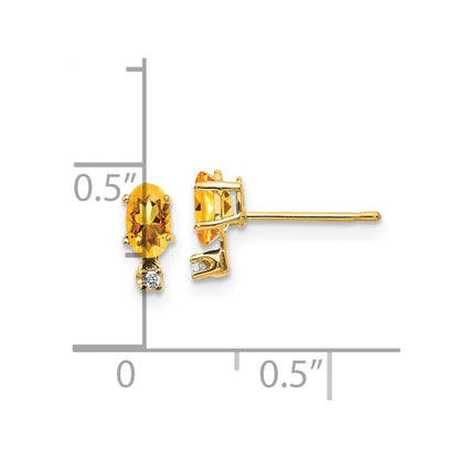 14k Gold Diamond & Citrine Birthstone Stud Earrings