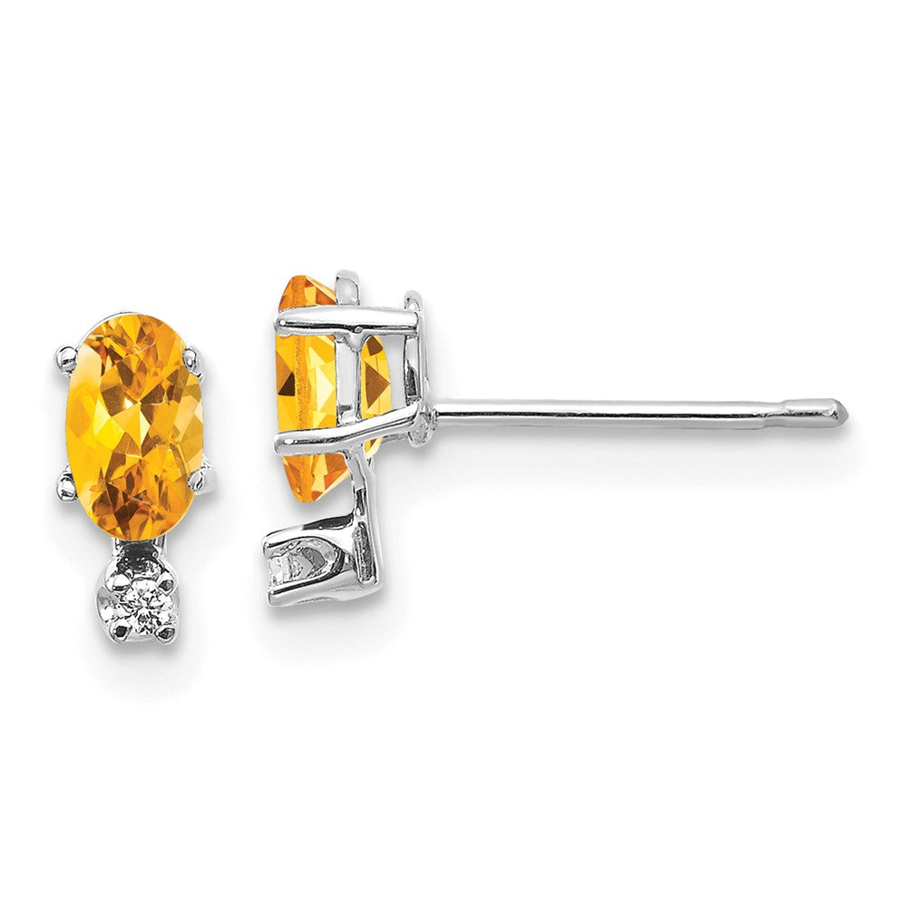 14k Gold Diamond & Citrine Birthstone Stud Earrings
