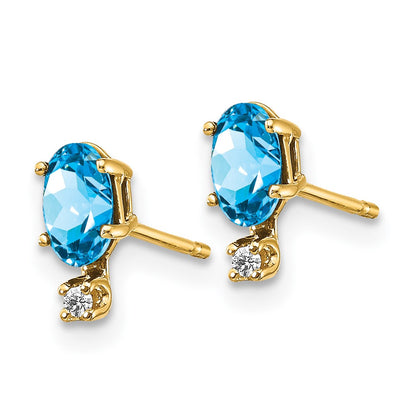 14k Gold Diamond & Blue Topaz Birthstone Stud Earrings