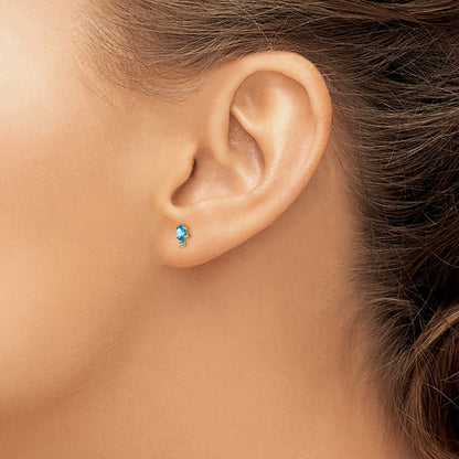 14k Gold Diamond & Blue Topaz Birthstone Stud Earrings