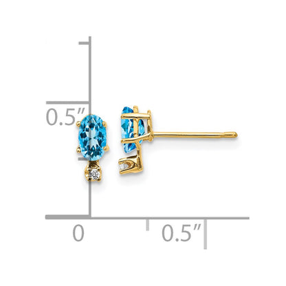 14k Gold Diamond & Blue Topaz Birthstone Stud Earrings