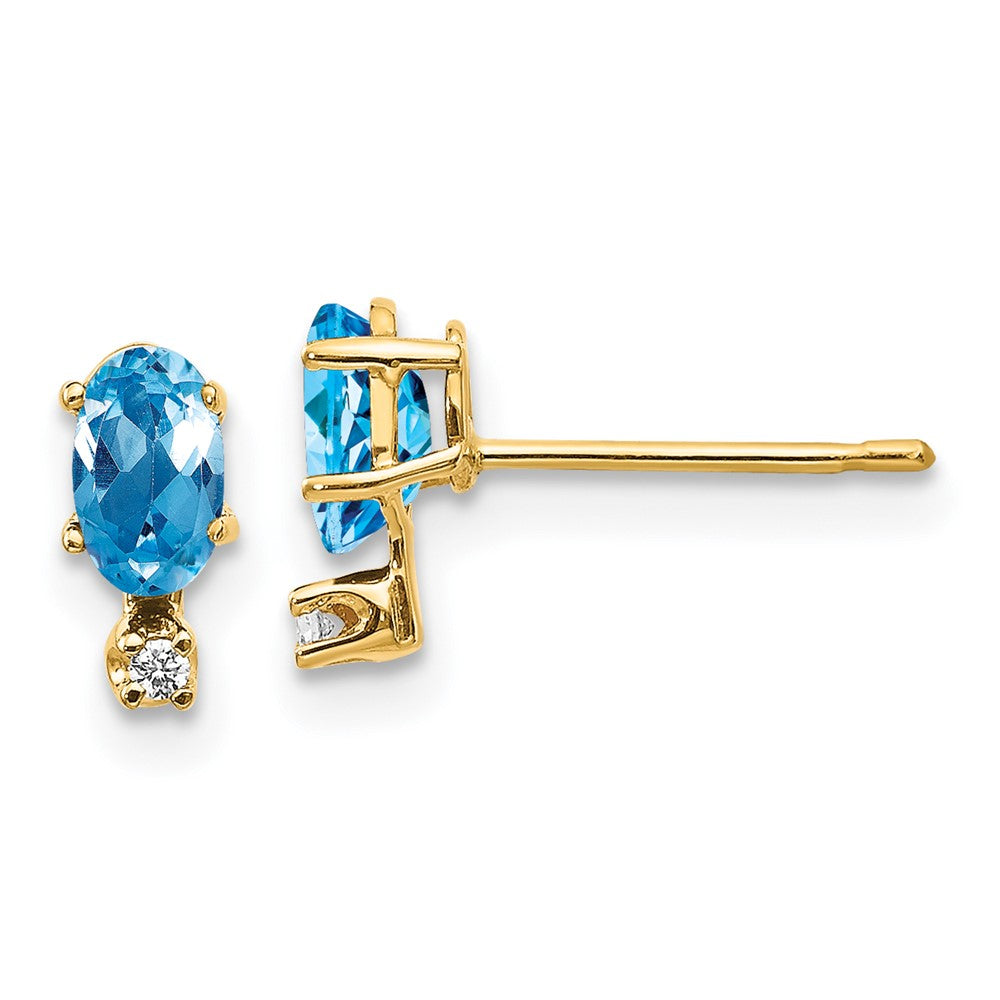 14k Gold Diamond & Blue Topaz Birthstone Stud Earrings