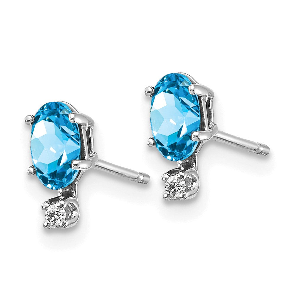 14k Gold Diamond & Blue Topaz Birthstone Stud Earrings