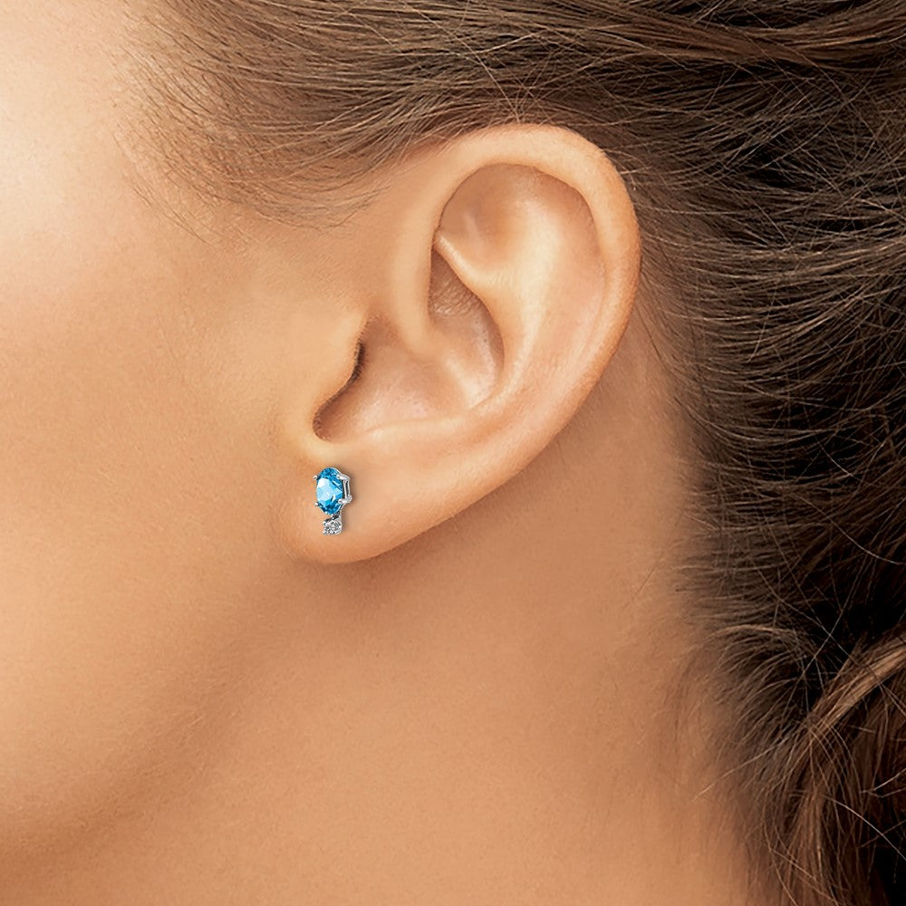 14k Gold Diamond & Blue Topaz Birthstone Stud Earrings