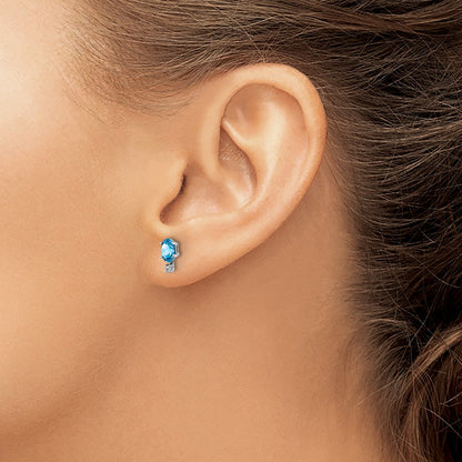 14k Gold Diamond & Blue Topaz Birthstone Stud Earrings