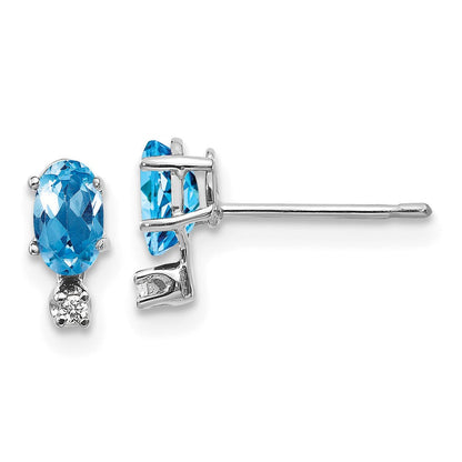 14k Gold Diamond & Blue Topaz Birthstone Stud Earrings