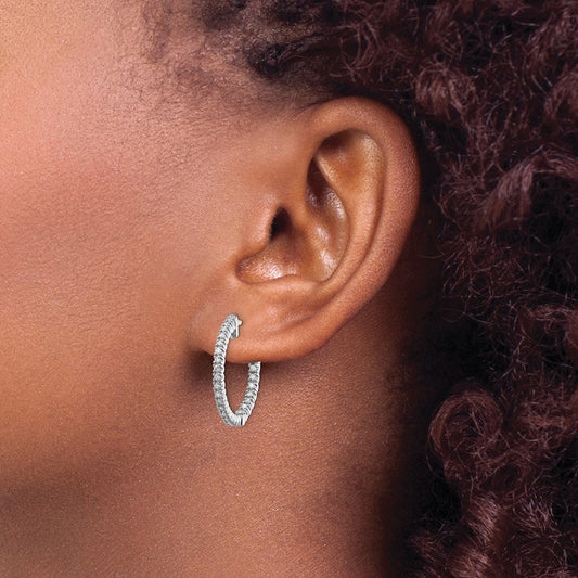 14k White Gold 3/8 carat Lab Grown Diamond Round In and Out Hoop Earrings VS/SI, G