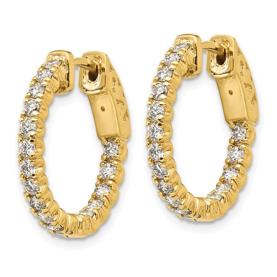 1 Ct Round Diamond Hoop Earrings with Safety Clasp in 14k Gold