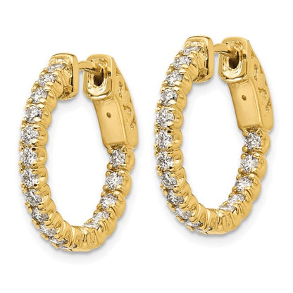 1 Ct Round Diamond Hoop Earrings with Safety Clasp in 14k Gold