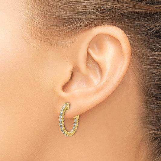 14k Yellow Gold 1 carat Lab Grown Diamond Round In and Out Safety Clasp Hoop Earrings VS/SI, G