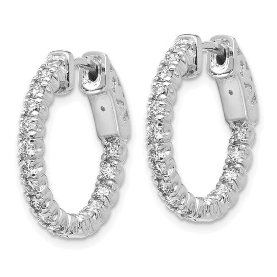 1 Ct Round Diamond Hoop Earrings with Safety Clasp in 14k Gold