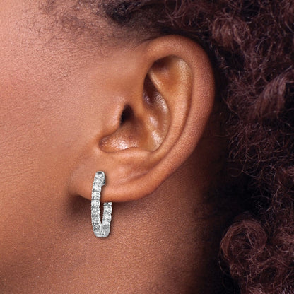 14k White Gold 1 1/2 carat Lab Grown Diamond Round In and Out Hoop Earrings VS/SI, G
