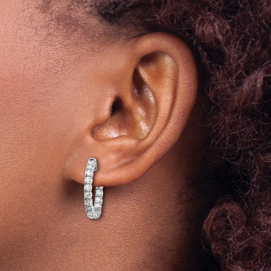 14k White Gold 1 1/2 carat Lab Grown Diamond Round In and Out Hoop Earrings VS/SI, G