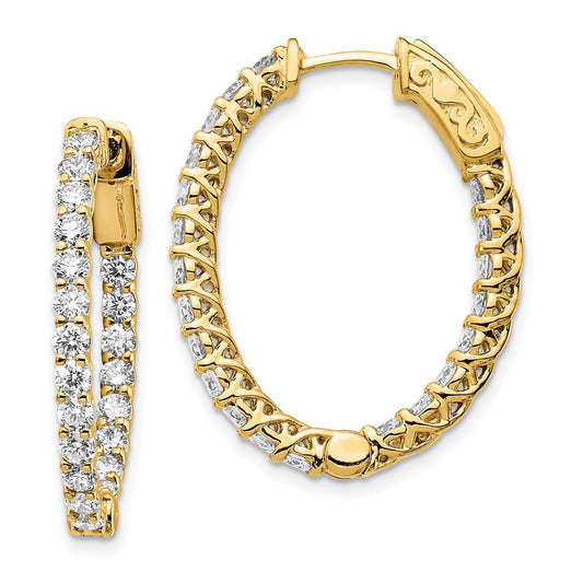 14k Yellow Gold 2 1/2 carat Lab Grown Diamond Oval In and Out Hoop Earrings VS/SI, G