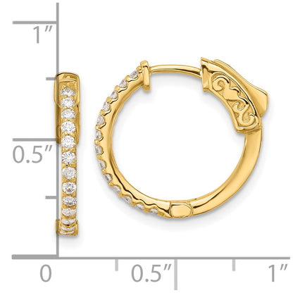 14k Yellow Gold .40ct Round Diamond Hoop Earrings w/ Safety Clasp