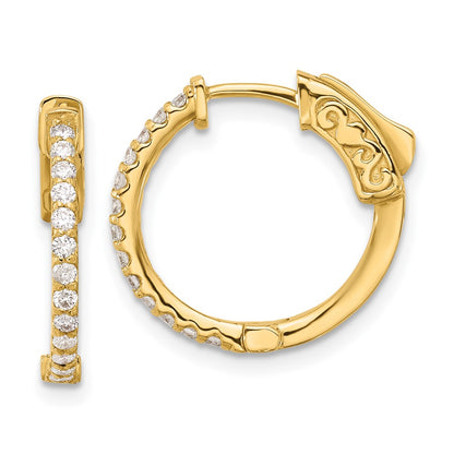 14k Yellow Gold .40ct Round Diamond Hoop Earrings w/ Safety Clasp