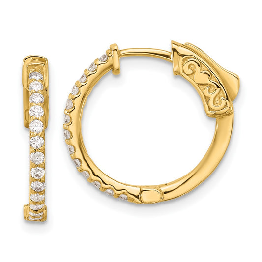 14k Yellow Gold .40ct Round Diamond Hoop Earrings w/ Safety Clasp