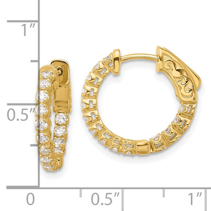 14k Yellow Gold .62ct  In/Out  Hoop Diamond Earrings w/ Safety Clasp