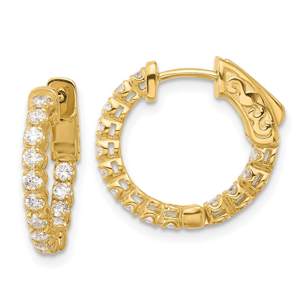 14k Yellow Gold .62ct  In/Out  Hoop Diamond Earrings w/ Safety Clasp
