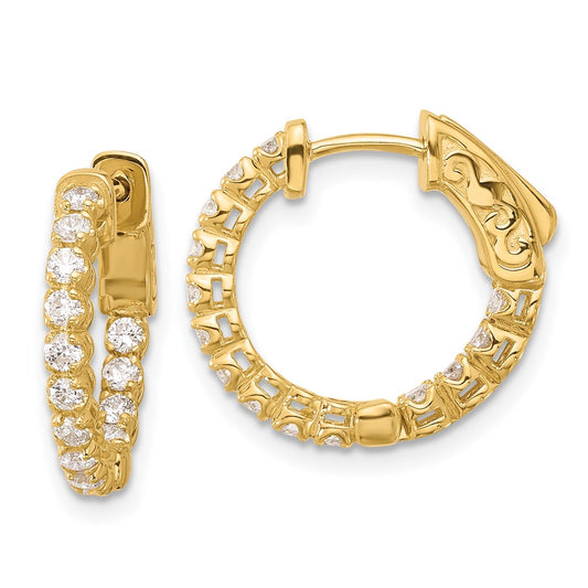 14k Yellow Gold .62ct  In/Out  Hoop Diamond Earrings w/ Safety Clasp