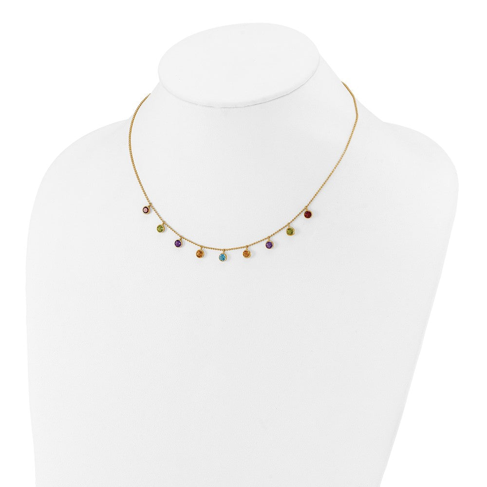 14K Yellow Gold Multi-color Gemstone Necklace 16+2"