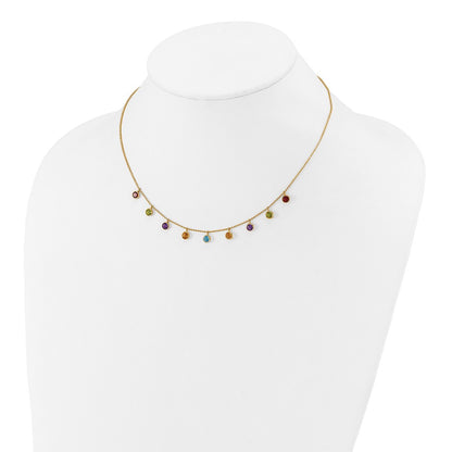 14K Yellow Gold Multi-color Gemstone Necklace 16+2"