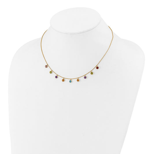 14K Yellow Gold Multi-color Gemstone Necklace 16+2"
