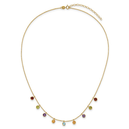 14K Yellow Gold Multi-color Gemstone Necklace 16+2"