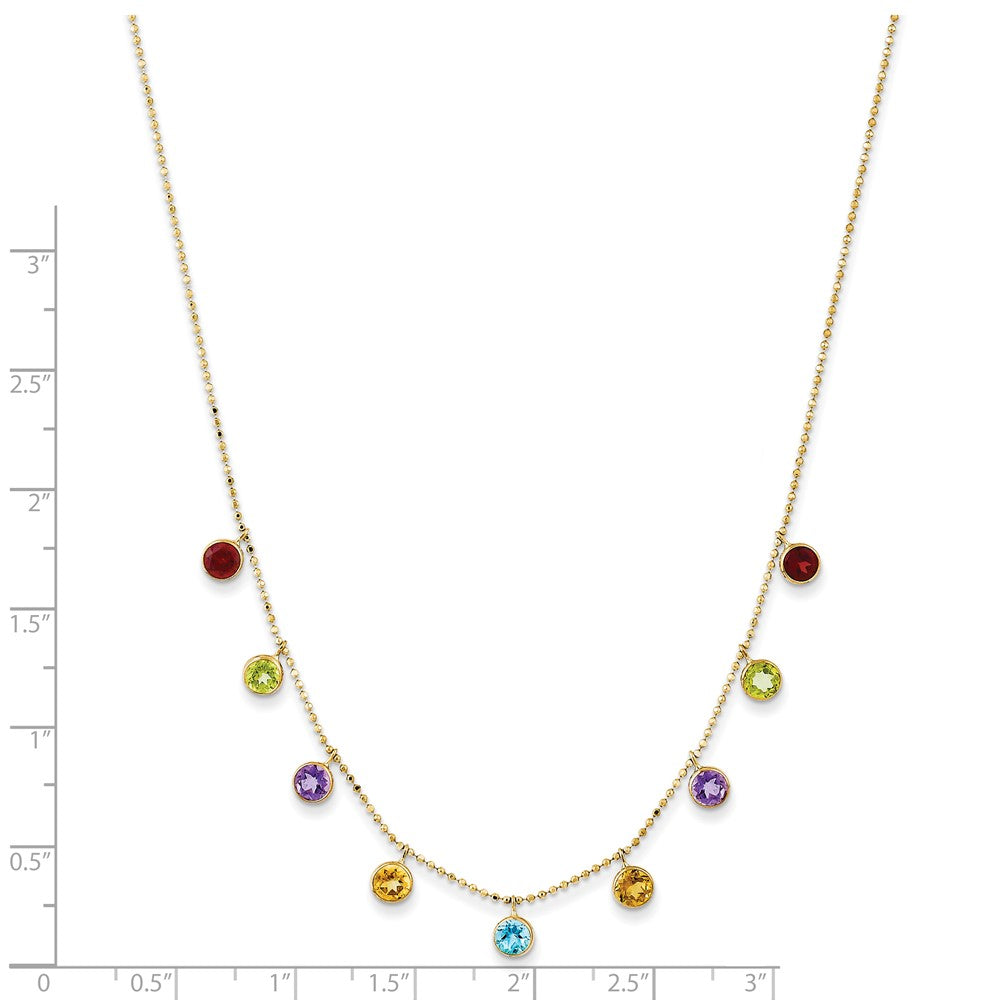 14K Yellow Gold Multi-color Gemstone Necklace 16+2"