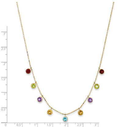 14K Yellow Gold Multi-color Gemstone Necklace 16+2"