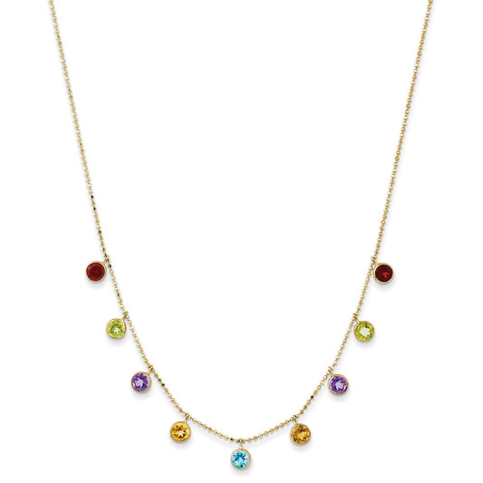 14K Yellow Gold Multi-color Gemstone Necklace 16+2"