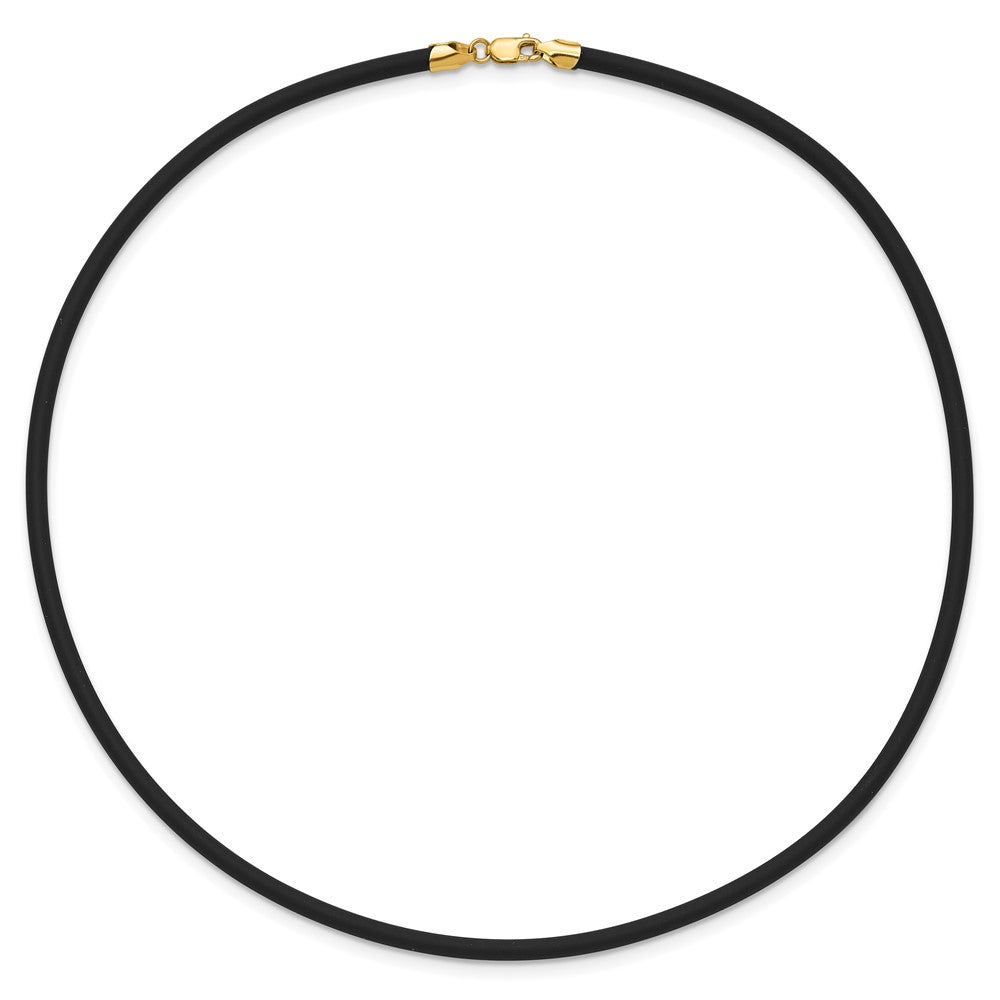 14k Yellow Gold Yellow Clasp 3mm Black Rubber Cord Necklace
