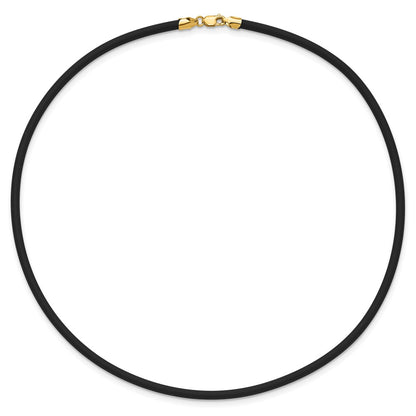 14k Yellow Gold Yellow Clasp 3mm Black Rubber Cord Necklace