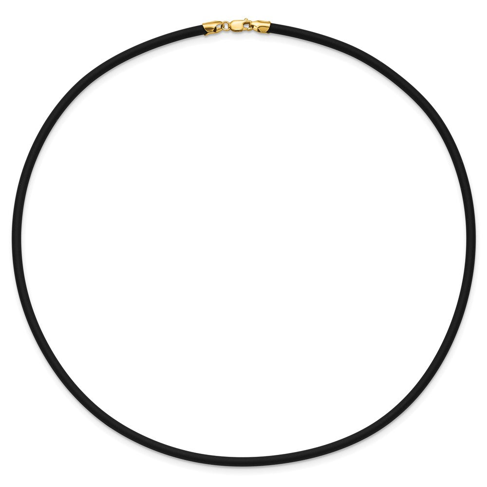 14k Yellow Gold Yellow Clasp 3mm Black Rubber Cord Necklace