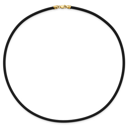 14k Yellow Gold Yellow Clasp 3mm Black Rubber Cord Necklace