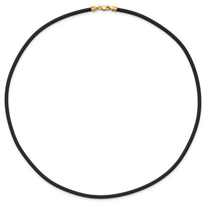 14k Yellow Gold Yellow Clasp 3mm Black Rubber Cord Necklace