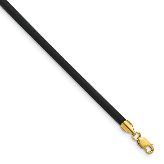 14k Yellow Gold Yellow Clasp 3mm Black Rubber Cord Necklace