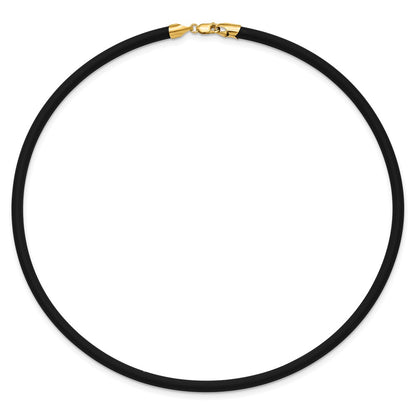 14k Yellow Gold Yellow Clasp 4mm Black Rubber Cord Necklace
