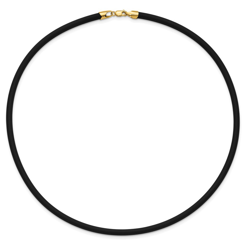 14k Yellow Gold Yellow Clasp 4mm Black Rubber Cord Necklace