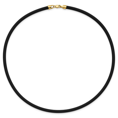 14k Yellow Gold Yellow Clasp 4mm Black Rubber Cord Necklace