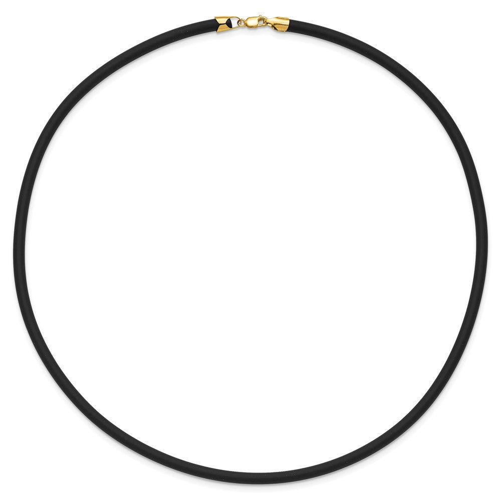 14k Yellow Gold Yellow Clasp 4mm Black Rubber Cord Necklace