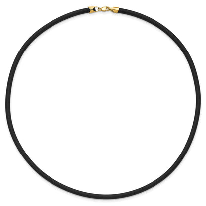 14k Yellow Gold Yellow Clasp 4mm Black Rubber Cord Necklace