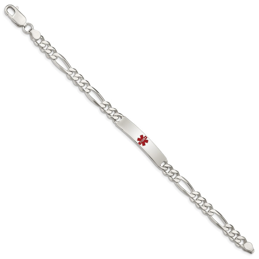 925 Sterling Silver 6.5mm Polished Medical Figaro Anchor Link ID Bracelet 8.5 inch