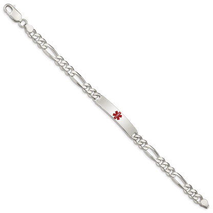 925 Sterling Silver 6.5mm Polished Medical Figaro Anchor Link ID Bracelet 8.5 inch