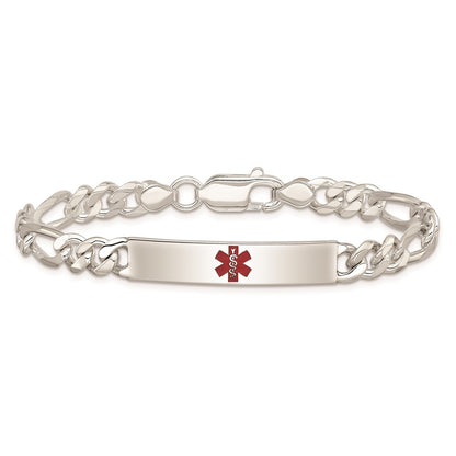 925 Sterling Silver 6.5mm Polished Medical Figaro Anchor Link ID Bracelet 8.5 inch