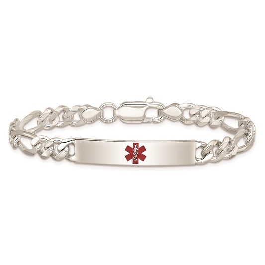 925 Sterling Silver 6.5mm Polished Medical Figaro Anchor Link ID Bracelet 8.5 inch